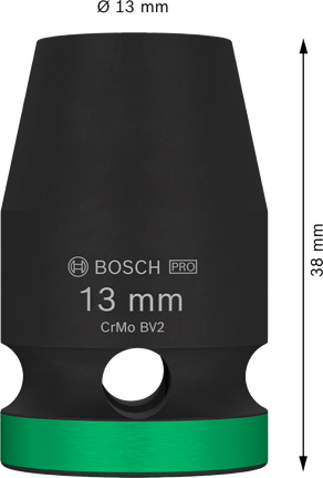 Vaso de impacto Bosch PRO de 1/2 pulgada, 13 mm y 38 mm de longitud.